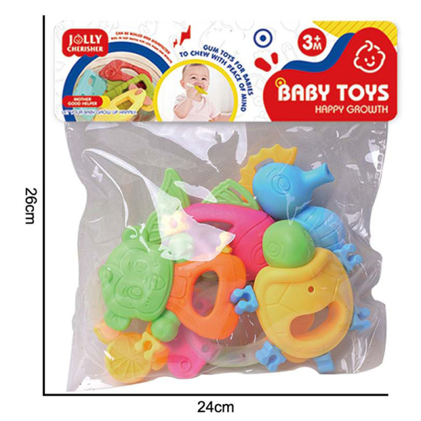 6 (pcs) Cartoon puzzle soothing baby gum toy set