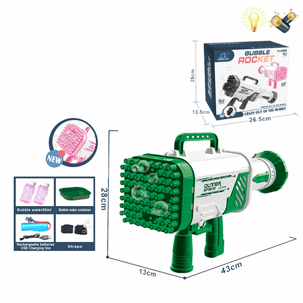 Пузырьковый пистолет с 64 отверстиями + USB-кабель + 2 бутылочки с водой для пузырьков + черный ремешок + прозрачные наклейки,На батарейках,Со светом,С элементами питания,пластик【Упаковка на английском языке】_201071578_hd