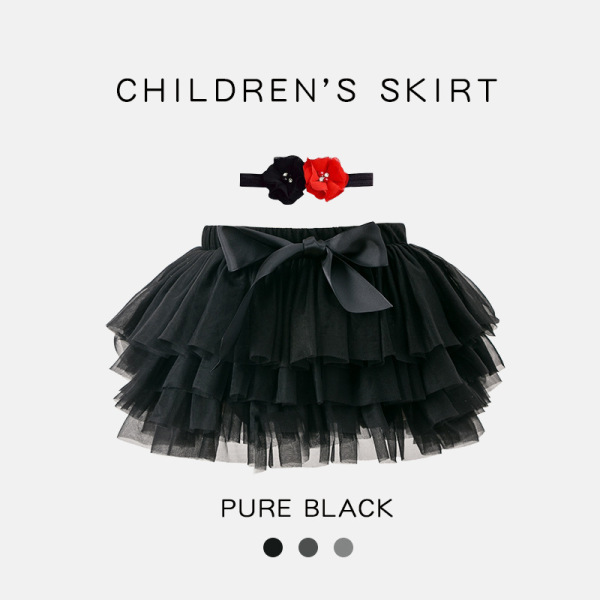 Puffy Multi-Layer Mesh Butt Pants Half Skirt with Hairband (0-3 years)