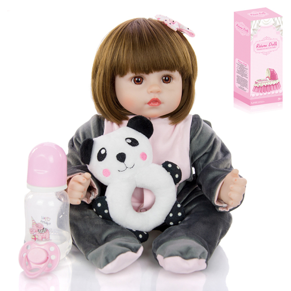 45cm Reborn doll with bottle, pacifier and panda (wig cover),17 inches,Plush【English Packaging】_200909893_hd