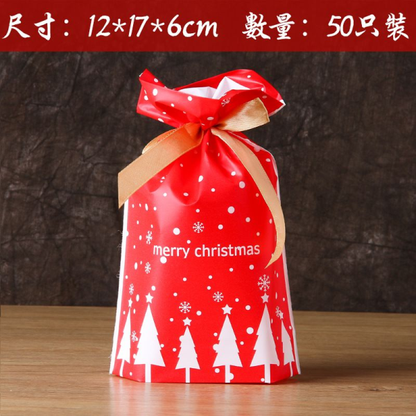 50PCS 23*34 Christmas Candy Bag with Snowflakes on Red Background,Almond Cookies / Macaroni Packaging,one colour only,Plastic【English Packaging】_201414229_hd