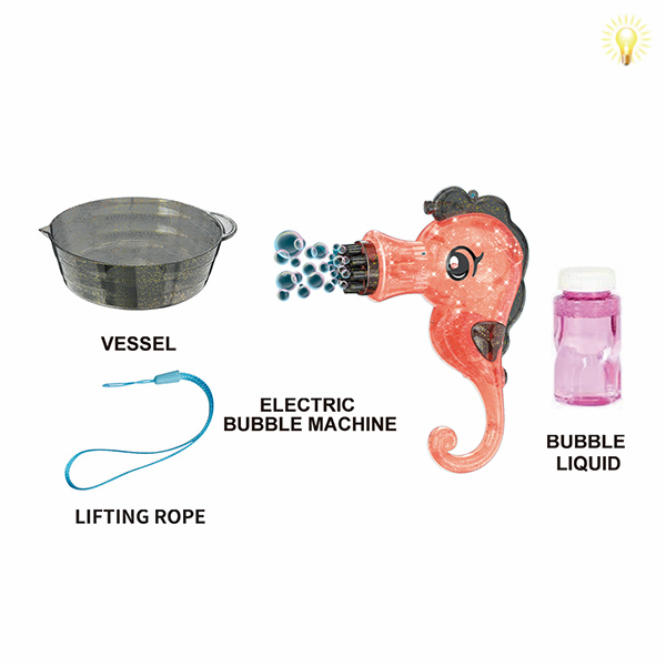 Пузырьковая машина с 13 отверстиями в виде морского конька, 50 мл воды для пузырьков, шнурок и контейнер