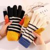 Color blocking warm couple cute wool striped touchable gloves,Common use,Uni size,split-finger gloves,100% polyester fiber【Packaging without Words】_201666613_1_m