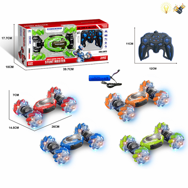 Sidewalk Twist Stunt Car with USB 4 Colors,Remote Control,Lights,Remote controller excludes batteries,toy includes batteries,Transparent wheel,Plastic【English Packaging】_201847561_hd