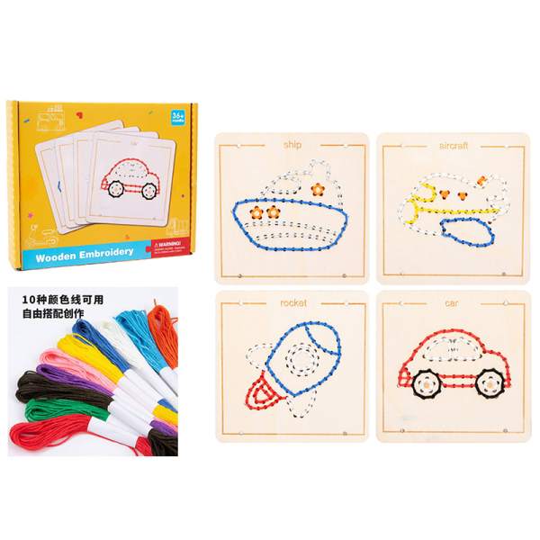 Wooden early education rope embroidery game (transportation),wood【English Packaging】_201887149_hd