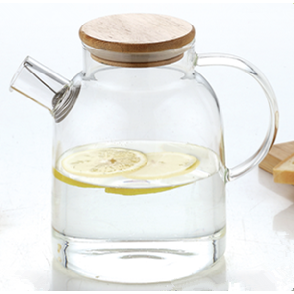 Glass Teapot with Strainer and Bamboo Lid Monochrome Clear [Unwritten Packaging