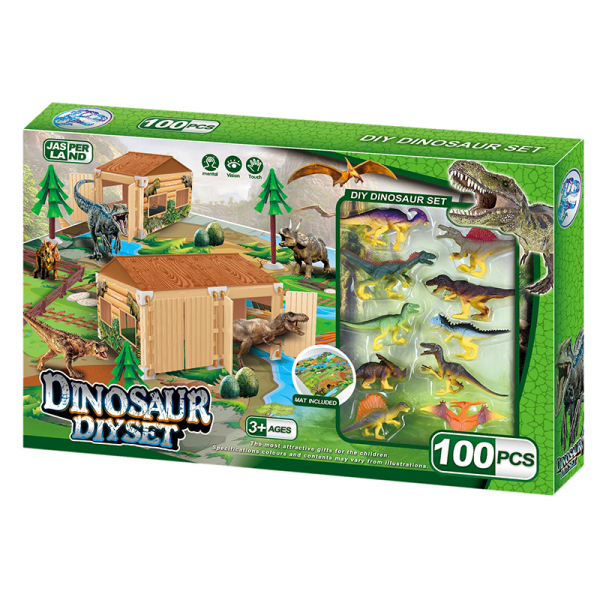 100шт DIY одноместный номер + два дома динозавров + ковер