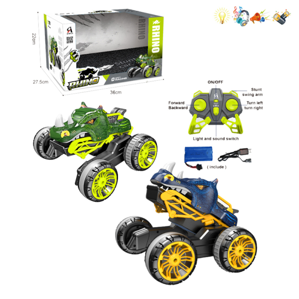 Remote Control Dance To jump2.4G explosive claw rhinoceros stunt car 2-color 6 directions Lights Sound Music IC without language Remote controller excludes batteries,toy includes batteries Plastic【English Packaging】_201484679_hd