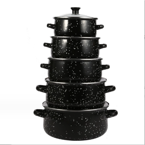 Spot enameled pot enameled flat bottom aromatic pot with lid double ear soup pot 5 pcs set [16CM;18CM;20CM;22CM;24CM]