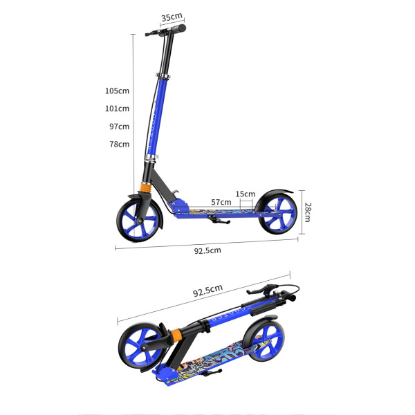 Shock-absorbing double brakes shock-absorbing big board youth two wheels foldable scooter