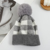 Checkered hat with fur ball Unisex 56-58CM 100% acrylic 【English Packaging】_201447369_1_m