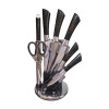 Marbled Black Handle Knives Stainless Steel 8-Piece Set with Plastic Knife Block,one colour only,Metal【English Packaging】_201578499