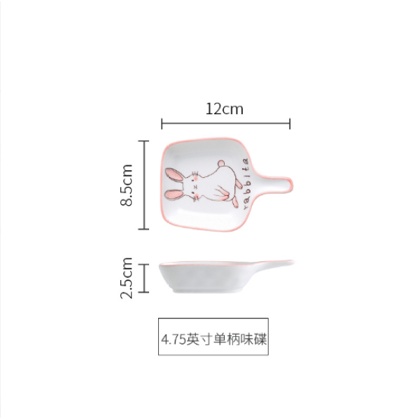 4,75-дюймовая керамическая тарелка для ароматизаторов с одной ручкой серии Cartoon Bunny Print,Только один вид,Керамика【Упаковка без надписей】_201758096_hd