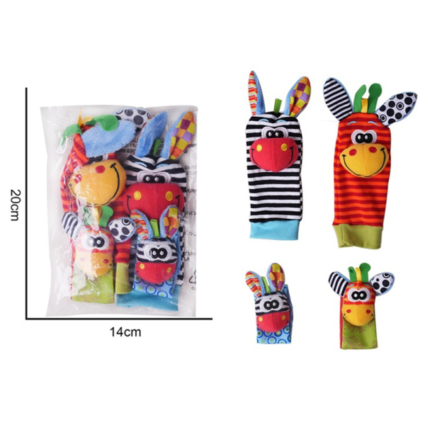 4 (pcs) Baby Cartoon Wrist Band Ring Socks Set