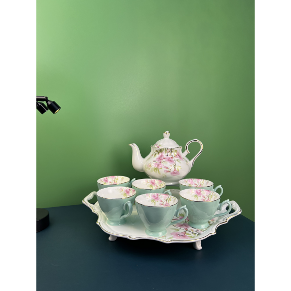 8 Head English Oval Plate Tea Pot Set Spring - Sky Blue Pot: 1000-1350mL  one colour only Porcelain【Packaging without Words】_201438750_hd