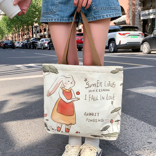 Rabbit Cartoon Canvas Handheld Eco friendly Bag,one colour only,Textile【Packaging without Words】_201675203_hd