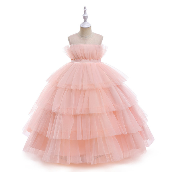 Multi-layer Mesh Cake Princess Dress (110,120,130,140,150,160) Sleeveless 110-160CM Girls 100% Polyester [No Text Packing