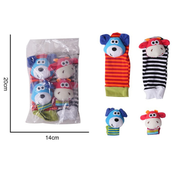 4 (pcs) Baby Cartoon Wrist Band Ring Socks Set