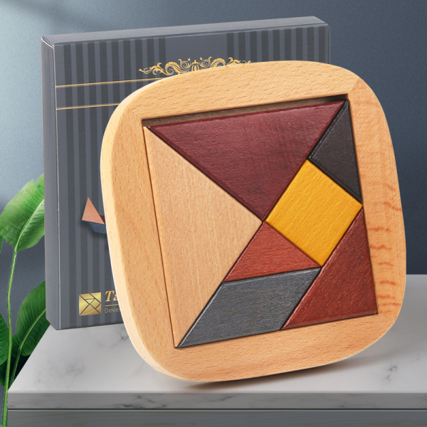 Colorful box beech wood tangram wooden toy 【 14.5 * 14.5 * 2.2CM 】,one colour only,wood【English Packaging】_201886726_hd