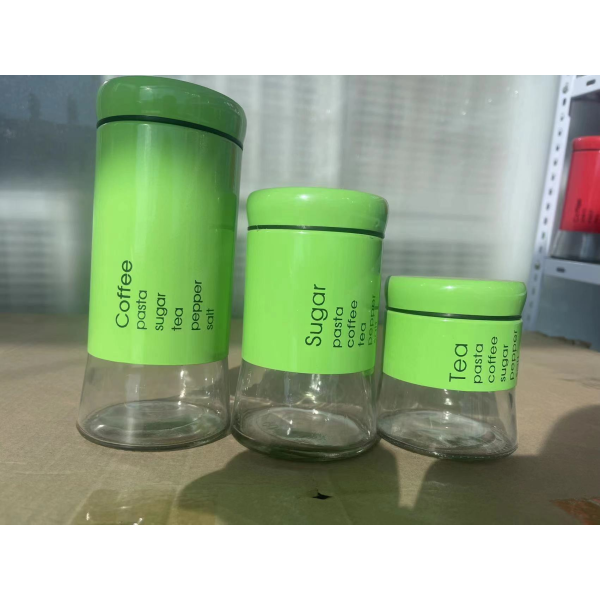 Round stainless steel transparent glass sealed jar set of 3 pieces [19.3 * 9.5 * 26CM]