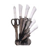 Marbled White Handle Knives Stainless Steel 8-Piece Set Acrylic Knife Block,one colour only,Metal【English Packaging】_201578502