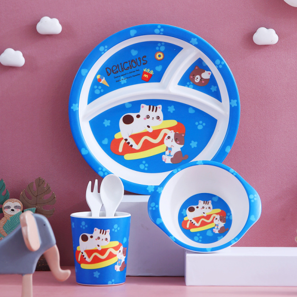 Cartoon children's bamboo fiber tableware set [28.8 * 10.2 * 19.5cm]