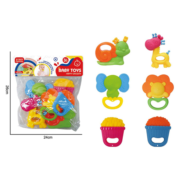 6 (pcs) Cartoon puzzle soothing baby gum toy set