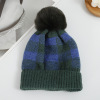 Checkered hat with fur ball Unisex 56-58CM 100% acrylic 【English Packaging】_201447360