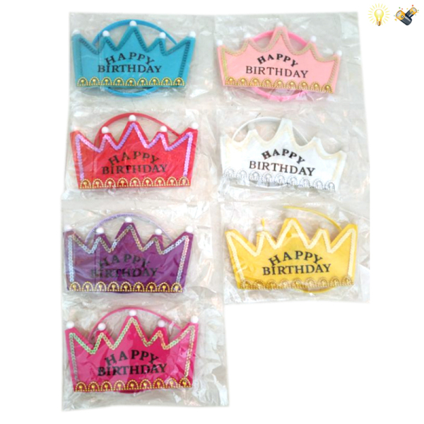 Beaded piece, happy birthday, crown with lighting, battery pack, 7 colors Plastic【English Packaging】_201481670_hd