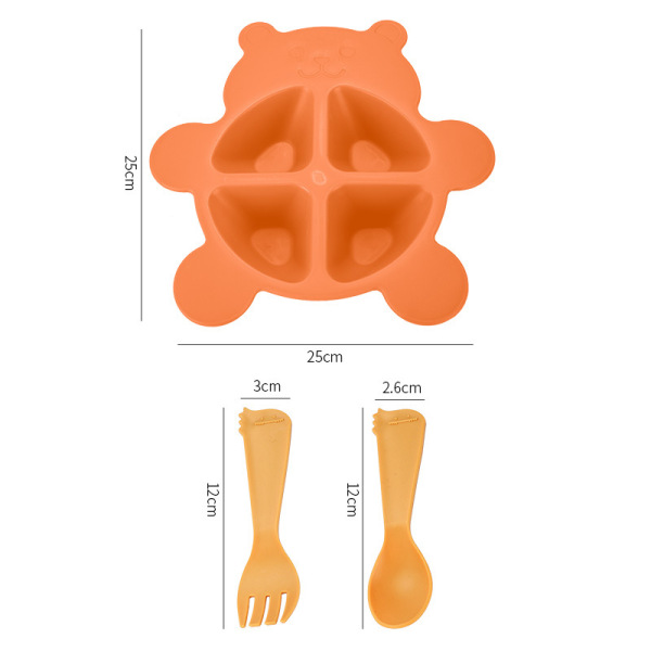 Детский набор тарелок, вилок и ложек с медведем,Только один вид,пластик【Упаковка без надписей】_201786589_hd