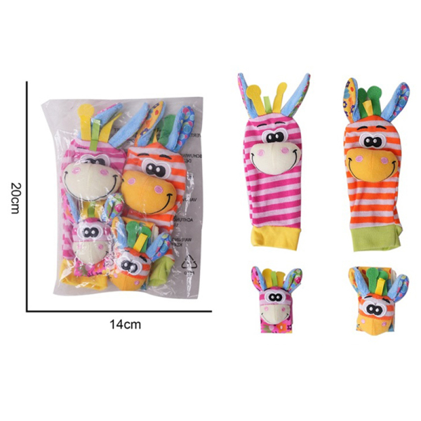 4 (pcs) Baby Cartoon Wrist Band Ring Socks Set