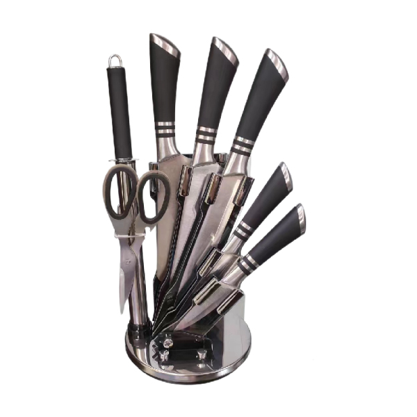 Набор из восьми предметов Double Bar Black Handle Knives Stainless Steel Eight Piece Set Acrylic Knife Block,Только один вид,Металл【Упаковка на английском языке】_201578492_hd