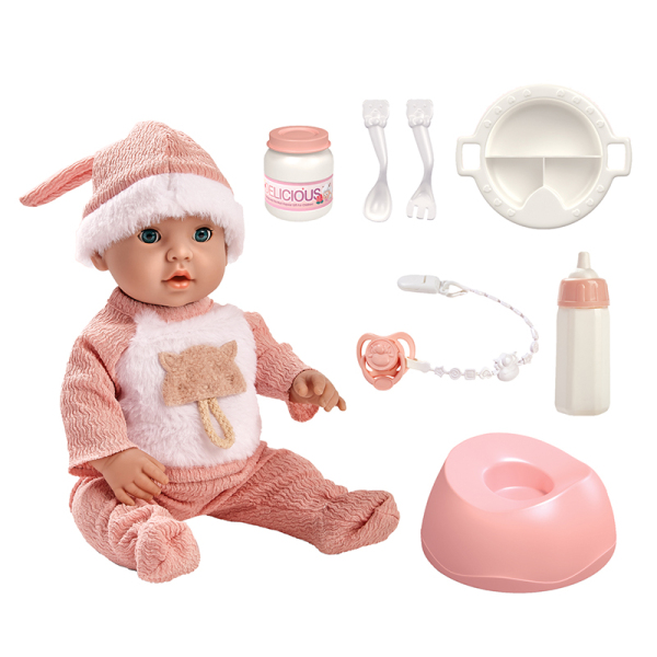 Кукла с бутылочкой, соской, посудой, тазом, аксессуаром