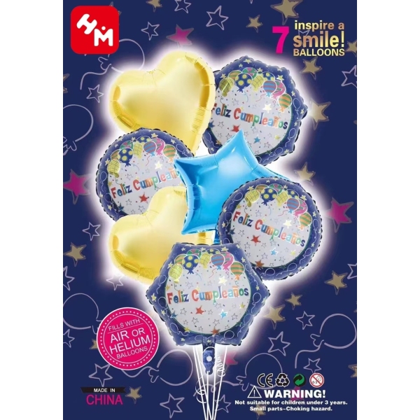 7pcs Spanish Happy Birthday Set Party Aluminum Balloons