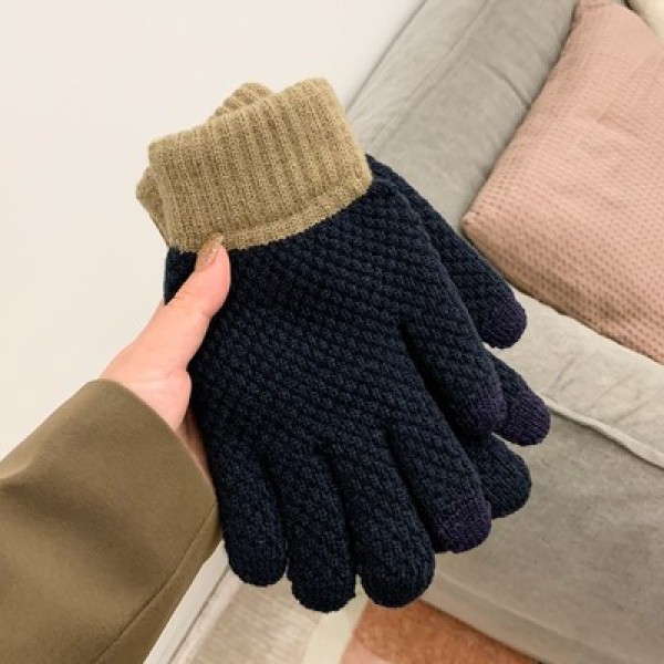 Warm Couple Cute Woolen Stripe Touchable Gloves