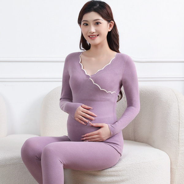 Maternity Thermal Underwear with Chest Pads Nursing Set (L/XL/XXL/XXXL),100% polyester fiber,Women,XXXL,Long sleeve【Packaging without Words】_201609954_hd