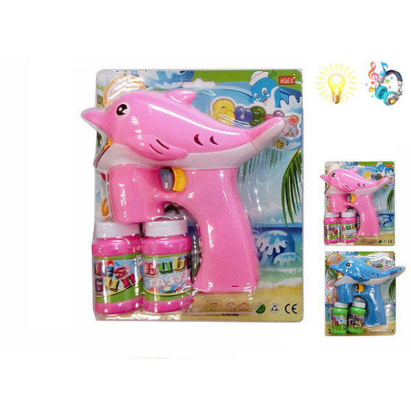 Solid color pointed nose fish bubble gun with 2 bottles of bubble water,Electric,Lights,Music,Plastic【English Packaging】_100954311_hd