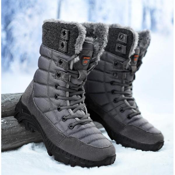 High-top waterproof padded warm snow boots,Men,#42,Gray,12,Colored box,Rubber,pigskin【Packaging without Words】_201608439_hd