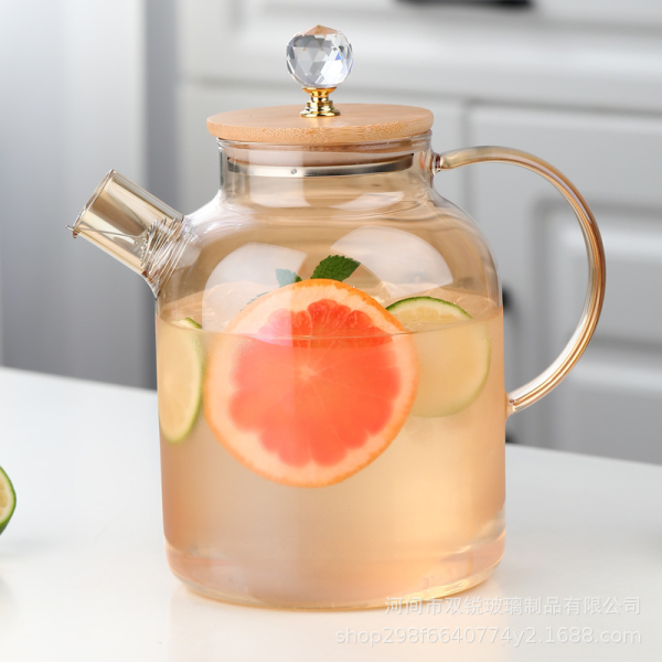 Glass bead bamboo wrapped tea pot with steel cover [1800ML],one colour only,glass【Chinese Packaging】_201855532_hd