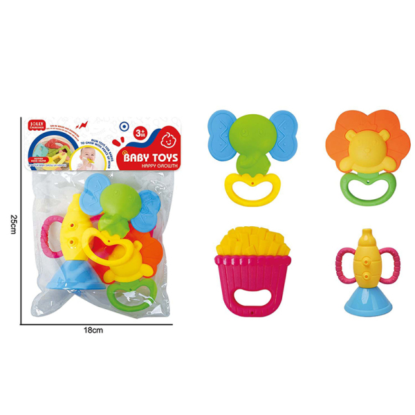 4 (pcs) Cartoon puzzle soothing baby gum toy set