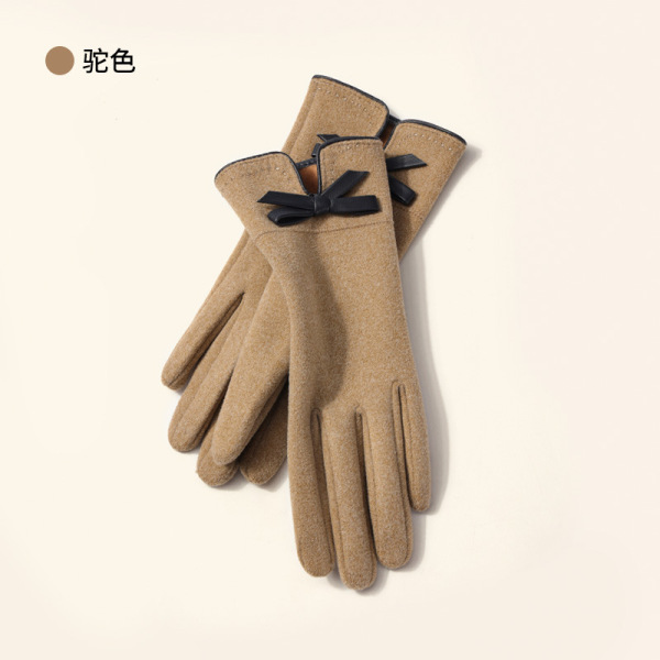 Warm winter cycling touch screen padded thin bow gloves