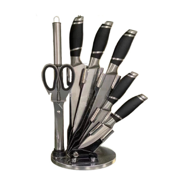 Spiral Metal Handle Knives Stainless Steel 8-Piece Set Acrylic Knife Block,one colour only,Metal【English Packaging】_201578488_hd