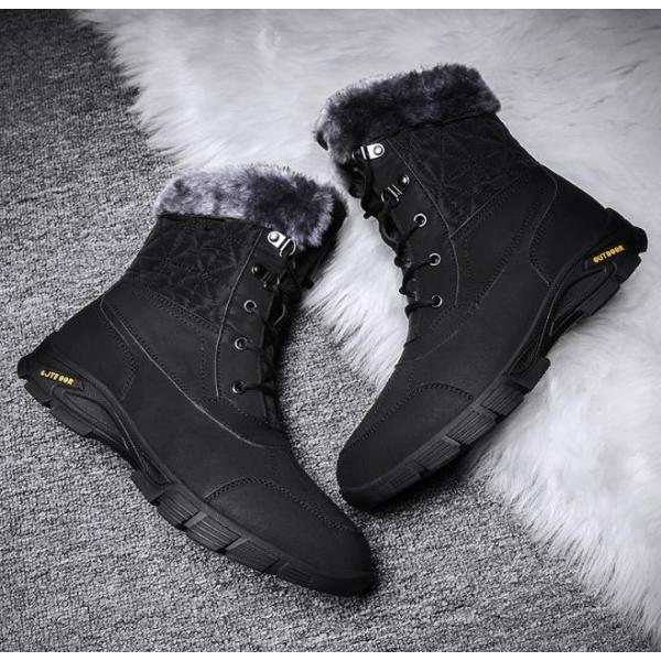 High-top waterproof padded warm snow boots,Men,#44,Black,12,Colored box,Faux leather【Packaging without Words】_201608462_hd