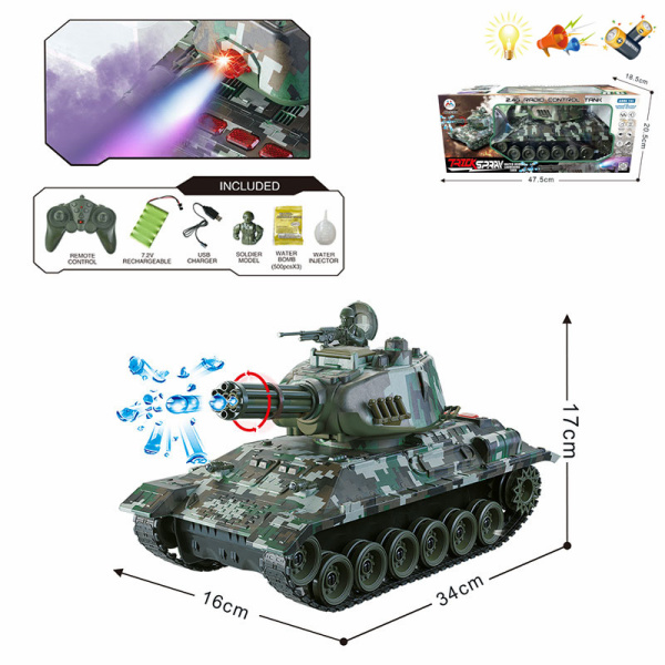 Танк с USB Дистанционное управление Стреляет Масштаб 1:12 Со светом Со звуком IC без слов Пульт управления без батареек, игрушка с батарейками Материал с нанесением краски Только один вид пластик【Упаковка на английском языке】_201272650_hd