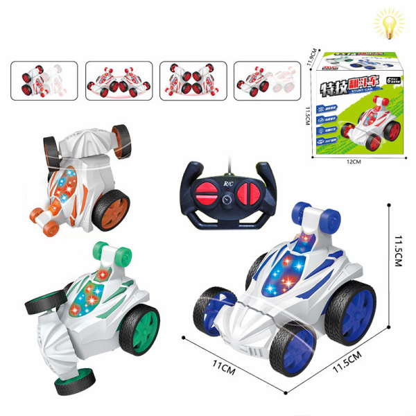 Трюковая машина 4 цвета Дистанционное управление Перевертыш 4 Со светом Чёрные колёса пластик【Упаковка на китайском языке】_201266570_hd
