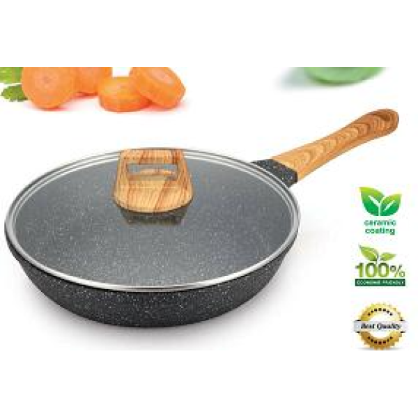 24CM aluminum pot ripple frying pan marble double bottom wood grain handle with lid and box  【Packaging without Words】_201301640_hd