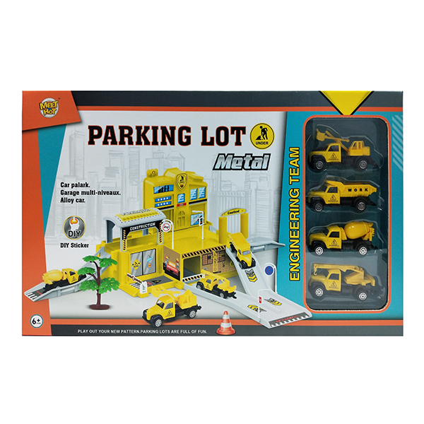 Urban parking lot with 4 alloy sliding engineering vehicles Slide/taxiing An engineering project Plastic【English Packaging】_200526380_hd