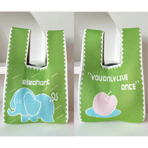 Knit Reversible Pattern Tote Bag,Green,one colour only【Packaging without Words】_201568073_hd