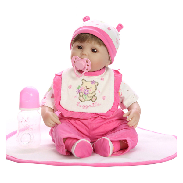 45cm Rebirth doll with bottle, pacifier, cushion (wig cover)