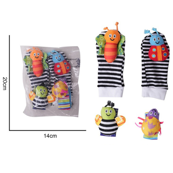 4 (pcs) Baby Cartoon Wrist Band Ring Socks Set